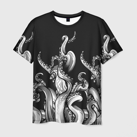 Мужская футболка 3D с принтом Octopus tentacles в Екатеринбурге, 100% полиэфир | прямой крой, круглый вырез горловины, длина до линии бедер | 