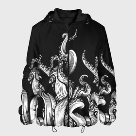 Мужская куртка 3D с принтом Octopus tentacles в Новосибирске, ткань верха — 100% полиэстер, подклад — флис | прямой крой, подол и капюшон оформлены резинкой с фиксаторами, два кармана без застежек по бокам, один большой потайной карман на груди. Карман на груди застегивается на липучку | 