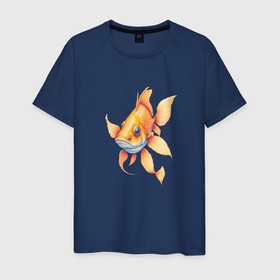Мужская футболка хлопок с принтом Золотая рыбка , 100% хлопок | прямой крой, круглый вырез горловины, длина до линии бедер, слегка спущенное плечо. | 
