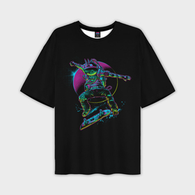 Мужская футболка oversize 3D с принтом Космический панк скейтер в Кировске,  |  | 