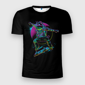 Мужская футболка 3D Slim с принтом Космический панк скейтер в Петрозаводске, 100% полиэстер с улучшенными характеристиками | приталенный силуэт, круглая горловина, широкие плечи, сужается к линии бедра | 