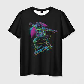 Мужская футболка 3D с принтом Космический панк скейтер в Екатеринбурге, 100% полиэфир | прямой крой, круглый вырез горловины, длина до линии бедер | 