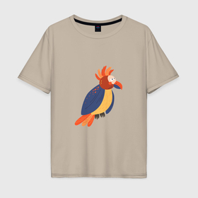 Мужская футболка хлопок Oversize с принтом Веселый попугай в Курске, 100% хлопок | свободный крой, круглый ворот, “спинка” длиннее передней части | 