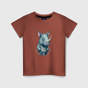 Детская футболка хлопок с принтом Малыш носорог в Курске, 100% хлопок | круглый вырез горловины, полуприлегающий силуэт, длина до линии бедер | Тематика изображения на принте: 