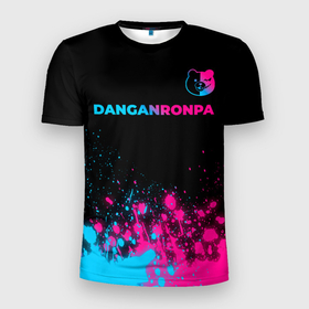 Мужская футболка 3D Slim с принтом Danganronpa   neon gradient: символ сверху в Новосибирске, 100% полиэстер с улучшенными характеристиками | приталенный силуэт, круглая горловина, широкие плечи, сужается к линии бедра | 