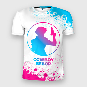 Мужская футболка 3D Slim с принтом Cowboy Bebop neon gradient style в Петрозаводске, 100% полиэстер с улучшенными характеристиками | приталенный силуэт, круглая горловина, широкие плечи, сужается к линии бедра | Тематика изображения на принте: 