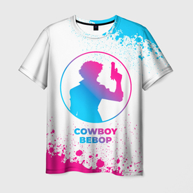 Мужская футболка 3D с принтом Cowboy Bebop neon gradient style в Петрозаводске, 100% полиэфир | прямой крой, круглый вырез горловины, длина до линии бедер | Тематика изображения на принте: 