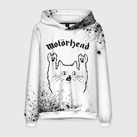 Мужская толстовка 3D с принтом Motorhead рок кот на светлом фоне в Екатеринбурге, 100% полиэстер | двухслойный капюшон со шнурком для регулировки, мягкие манжеты на рукавах и по низу толстовки, спереди карман-кенгуру с мягким внутренним слоем. | 