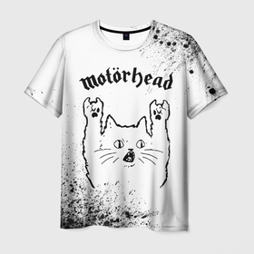 Мужская футболка 3D с принтом Motorhead рок кот на светлом фоне в Екатеринбурге, 100% полиэфир | прямой крой, круглый вырез горловины, длина до линии бедер | Тематика изображения на принте: 