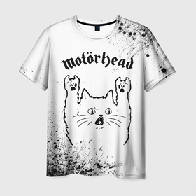 Мужская футболка 3D с принтом Motorhead рок кот на светлом фоне в городе Новоалтайск, 100% полиэфир | прямой крой, круглый вырез горловины, длина до линии бедер | 