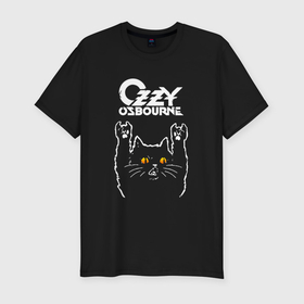 Мужская футболка хлопок Slim с принтом Ozzy Osbourne rock cat , 92% хлопок, 8% лайкра | приталенный силуэт, круглый вырез ворота, длина до линии бедра, короткий рукав | 