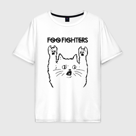 Мужская футболка хлопок Oversize с принтом Foo Fighters   rock cat в Тюмени, 100% хлопок | свободный крой, круглый ворот, “спинка” длиннее передней части | 