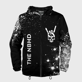 Мужская ветровка 3D с принтом The Neighbourhood и рок символ на темном фоне в городе Новоалтайск, 100% полиэстер | подол и капюшон оформлены резинкой с фиксаторами, два кармана без застежек по бокам, один потайной карман на груди | 