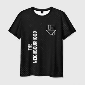 Мужская футболка 3D с принтом The Neighbourhood glitch на темном фоне: надпись, символ в Белгороде, 100% полиэфир | прямой крой, круглый вырез горловины, длина до линии бедер | Тематика изображения на принте: 