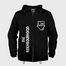 Мужская ветровка 3D с принтом The Neighbourhood glitch на темном фоне: надпись, символ в городе Новоалтайск, 100% полиэстер | подол и капюшон оформлены резинкой с фиксаторами, два кармана без застежек по бокам, один потайной карман на груди | 