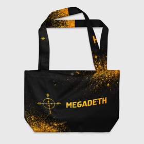 Пляжная сумка 3D с принтом Megadeth   gold gradient: надпись и символ в Петрозаводске, 100% полиэстер | застегивается на металлическую кнопку; внутренний карман застегивается на молнию. Стенки укреплены специальным мягким материалом, чтобы защитить содержимое от несильных ударов
 | 