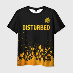 Мужская футболка 3D с принтом Disturbed   gold gradient: символ сверху в Белгороде, 100% полиэфир | прямой крой, круглый вырез горловины, длина до линии бедер | 