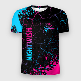Мужская футболка 3D Slim с принтом Nightwish   neon gradient: надпись, символ в Новосибирске, 100% полиэстер с улучшенными характеристиками | приталенный силуэт, круглая горловина, широкие плечи, сужается к линии бедра | 