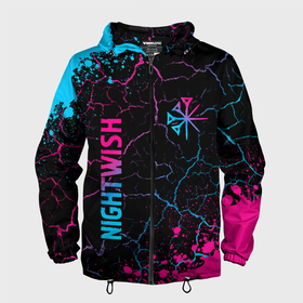 Мужская ветровка 3D с принтом Nightwish   neon gradient: надпись, символ в Петрозаводске, 100% полиэстер | подол и капюшон оформлены резинкой с фиксаторами, два кармана без застежек по бокам, один потайной карман на груди | 