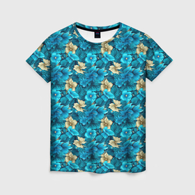 Женская футболка 3D с принтом Цветочки паттерн гавайский стиль в Екатеринбурге, 100% полиэфир ( синтетическое хлопкоподобное полотно) | прямой крой, круглый вырез горловины, длина до линии бедер | 