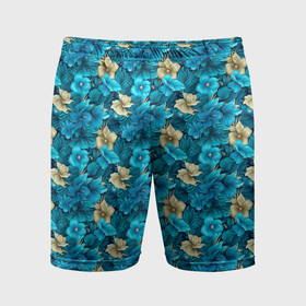Мужские шорты спортивные с принтом Цветочки паттерн гавайский стиль в Тюмени,  |  | 