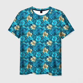 Мужская футболка 3D с принтом Цветочки паттерн гавайский стиль в Тюмени, 100% полиэфир | прямой крой, круглый вырез горловины, длина до линии бедер | Тематика изображения на принте: 