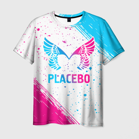 Мужская футболка 3D с принтом Placebo neon gradient style в Санкт-Петербурге, 100% полиэфир | прямой крой, круглый вырез горловины, длина до линии бедер | Тематика изображения на принте: 