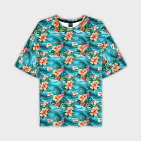 Мужская футболка oversize 3D с принтом Гавайские летние цветочки в Курске,  |  | 