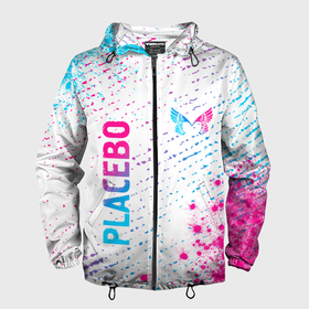 Мужская ветровка 3D с принтом Placebo neon gradient style: надпись, символ в Екатеринбурге, 100% полиэстер | подол и капюшон оформлены резинкой с фиксаторами, два кармана без застежек по бокам, один потайной карман на груди | 