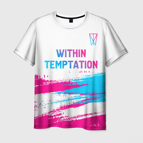 Мужская футболка 3D с принтом Within Temptation neon gradient style: символ сверху в Санкт-Петербурге, 100% полиэфир | прямой крой, круглый вырез горловины, длина до линии бедер | Тематика изображения на принте: 