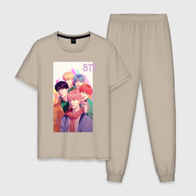 Мужская пижама хлопок с принтом Kpop BTS art в Белгороде, 100% хлопок | брюки и футболка прямого кроя, без карманов, на брюках мягкая резинка на поясе и по низу штанин
 | 