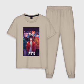 Мужская пижама хлопок с принтом Kpop BTS art  style в Белгороде, 100% хлопок | брюки и футболка прямого кроя, без карманов, на брюках мягкая резинка на поясе и по низу штанин
 | 