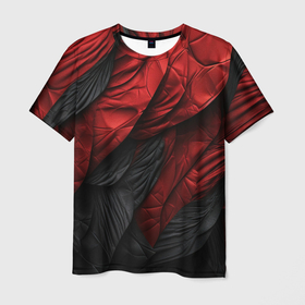Мужская футболка 3D с принтом Red black texture в Белгороде, 100% полиэфир | прямой крой, круглый вырез горловины, длина до линии бедер | 