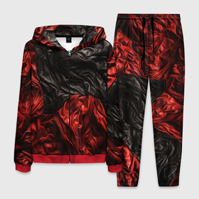 Мужской костюм 3D с принтом Black red       texture в Екатеринбурге, 100% полиэстер | Манжеты и пояс оформлены тканевой резинкой, двухслойный капюшон со шнурком для регулировки, карманы спереди | 