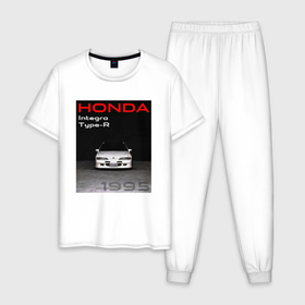 Мужская пижама хлопок с принтом Honda Integra Type R обложка в Белгороде, 100% хлопок | брюки и футболка прямого кроя, без карманов, на брюках мягкая резинка на поясе и по низу штанин
 | Тематика изображения на принте: 