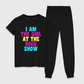 Женская пижама хлопок с принтом I Am The Girl At The Rock Show в Белгороде, 100% хлопок | брюки и футболка прямого кроя, без карманов, на брюках мягкая резинка на поясе и по низу штанин | 