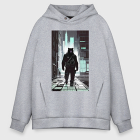 Мужское худи Oversize хлопок с принтом Медведь в ночном Нью Йорке   нейросеть в городе Новоалтайск, френч-терри — 70% хлопок, 30% полиэстер. Мягкий теплый начес внутри —100% хлопок | боковые карманы, эластичные манжеты и нижняя кромка, капюшон на магнитной кнопке | Тематика изображения на принте: 