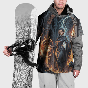 Накидка на куртку 3D с принтом Ведьма с черными собаками и огонь в руинах в Тюмени, 100% полиэстер |  | 