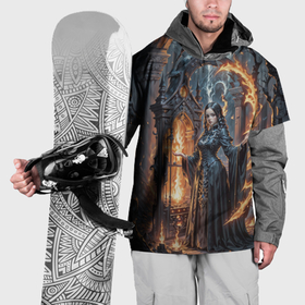 Накидка на куртку 3D с принтом Готическая ведьма и огонь в подземелье в Тюмени, 100% полиэстер |  | 