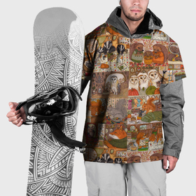 Накидка на куртку 3D с принтом Коллаж из сказочных зверей   совы, белки, ёжики в Белгороде, 100% полиэстер |  | Тематика изображения на принте: 