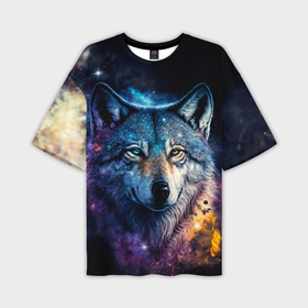 Мужская футболка oversize 3D с принтом Космический звездный волк в Екатеринбурге,  |  | Тематика изображения на принте: 