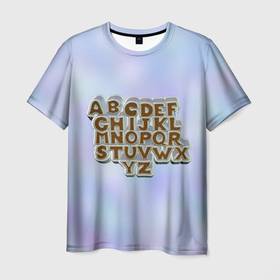 Мужская футболка 3D с принтом Алфавит , 100% полиэфир | прямой крой, круглый вырез горловины, длина до линии бедер | 