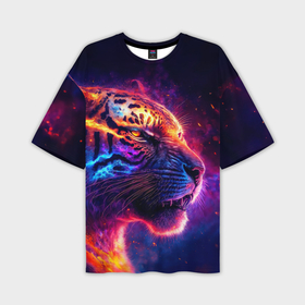 Мужская футболка oversize 3D с принтом Космический звездный тигр в Петрозаводске,  |  | Тематика изображения на принте: 