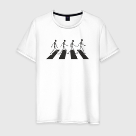 Мужская футболка хлопок с принтом Skeleton Beatles в Петрозаводске, 100% хлопок | прямой крой, круглый вырез горловины, длина до линии бедер, слегка спущенное плечо. | 