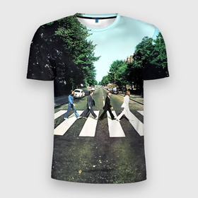 Мужская футболка 3D Slim с принтом The Beatles альбом Abbey Road , 100% полиэстер с улучшенными характеристиками | приталенный силуэт, круглая горловина, широкие плечи, сужается к линии бедра | Тематика изображения на принте: 