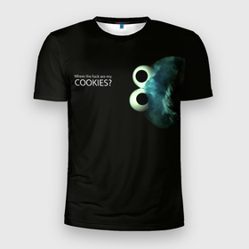 Мужская футболка 3D Slim с принтом Cookie Monster   Где печеньки в Санкт-Петербурге, 100% полиэстер с улучшенными характеристиками | приталенный силуэт, круглая горловина, широкие плечи, сужается к линии бедра | Тематика изображения на принте: 