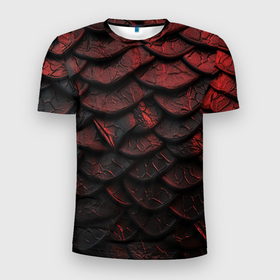 Мужская футболка 3D Slim с принтом Объемная текстура из темных плит в Новосибирске, 100% полиэстер с улучшенными характеристиками | приталенный силуэт, круглая горловина, широкие плечи, сужается к линии бедра | 