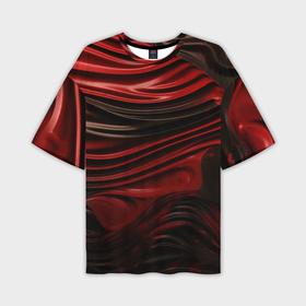 Мужская футболка oversize 3D с принтом Кожаная красная и черная текстура ,  |  | Тематика изображения на принте: 