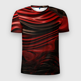 Мужская футболка 3D Slim с принтом Кожаная красная и черная текстура в Курске, 100% полиэстер с улучшенными характеристиками | приталенный силуэт, круглая горловина, широкие плечи, сужается к линии бедра | 