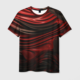 Мужская футболка 3D с принтом Кожаная красная и черная текстура , 100% полиэфир | прямой крой, круглый вырез горловины, длина до линии бедер | 